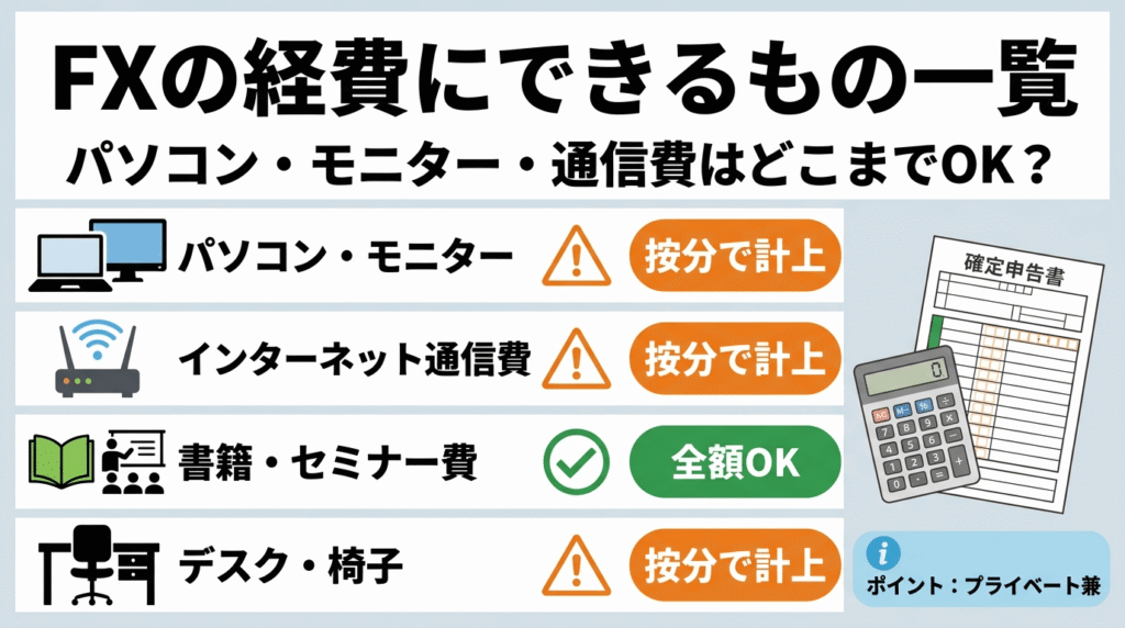 FXの経費にできるもの一覧｜パソコン・モニター・通信費はどこまでOK？