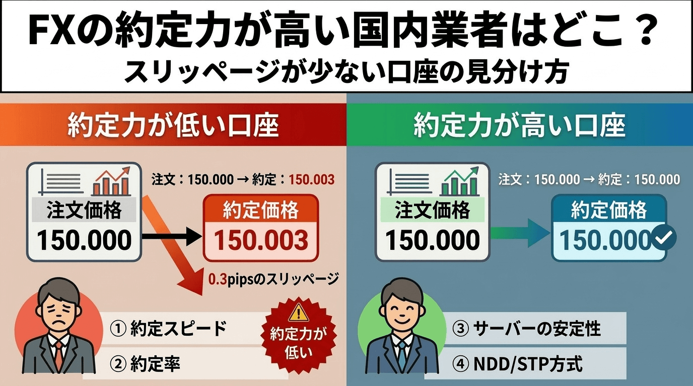 FXの約定力が高い国内業者はどこ？スリッページが少ない口座の見分け方