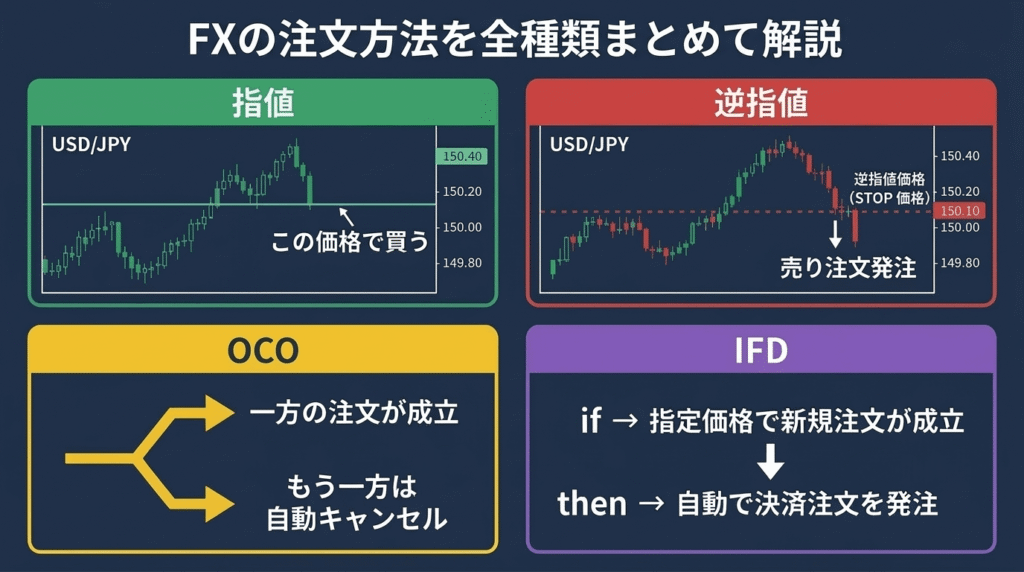 FXの注文方法を全種類まとめて解説｜指値・逆指値・OCO・IFDの使い分け
