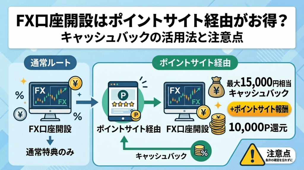 FX口座開設はポイントサイト経由がお得？キャッシュバックの活用法と注意点