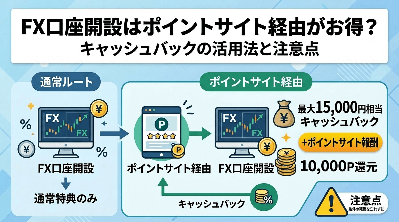 FX口座開設はポイントサイト経由がお得？キャッシュバックの活用法と注意点