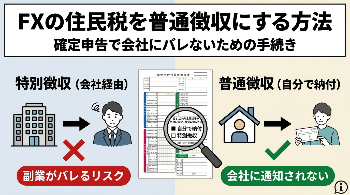 FXの住民税を普通徴収にする方法|確定申告で会社にバレないための手続き